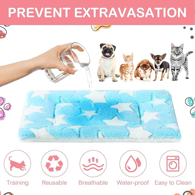 Haull 4 Pcs Waterproof Guinea Pig Bedding Winter Guinea Pig Bed Plush Cage Liners Soft Dog Cat Mat Reversible Winter Cozy Animal Pee Pad Hamster Bed Mat for Bunny (Cute Star,18 x 24 Inch)