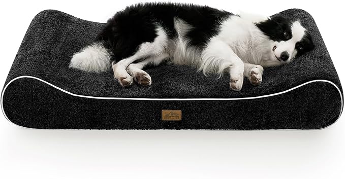 Orthopedic Dog Bed for Extra Large Dogs up to 140 lbs - Removable Washable Cover with Waterproof Lining, Cotton-Polyester Blend Boat-Shaped Lounger Mattress, XL(51x36x8in), Black