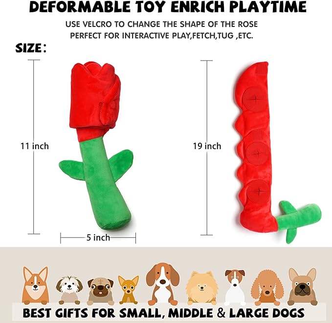 Rose Puzzle Dog Toy, Valentine's Day & Christmas Gift, Squeaky Crinkle Enrichment Snuffle Mat, for Small Medium Large Dogs & Puppies