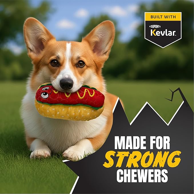 Bite Force - Durable & Strong Dog Toy Wieny Wiggle with Squeaker, Kevlar-Reinforced Seams for Aggressive chewers- red.