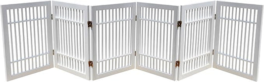 Pet Dog Gate Strong and Durable Freestanding Folding Acacia Hardwood Portable Wooden Fence Indoors or Outdoors by Urnporium (White Pet Gate, 6 Panel 24" Tall)