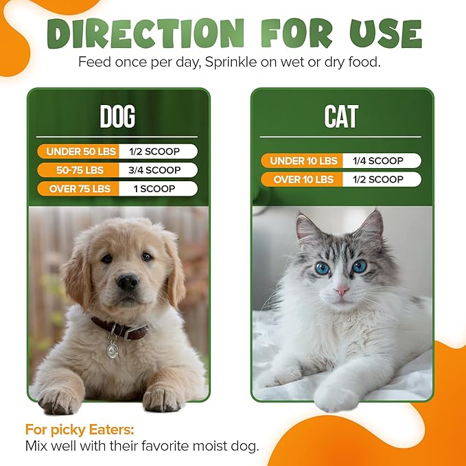 Nature's Pure Edge Dog & Cat Hip + Joint Powder Supplement – Extra Strength Glucosamine & Chondroitin for Dogs (Senior Friendly) | Arthritis & Joint Pain Relief | 170 g