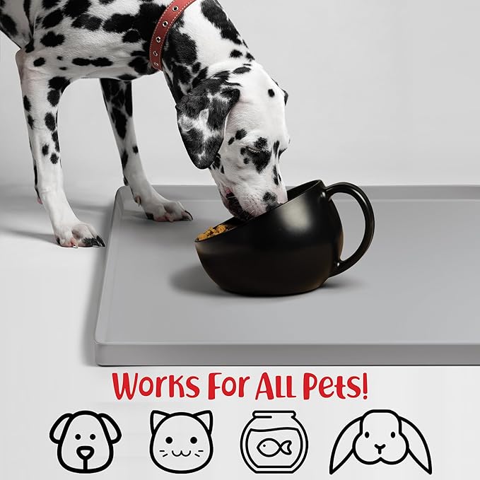 DogBuddy Dog Food Mat – Waterproof Dog Bowl Mat for Food and Water, Silicone Pet Feeding Mats for Floors, Non-Slip Placemat with High Edges for Dogs Bowls, Puppy Essentials (XXL: 32"x24", Mist)