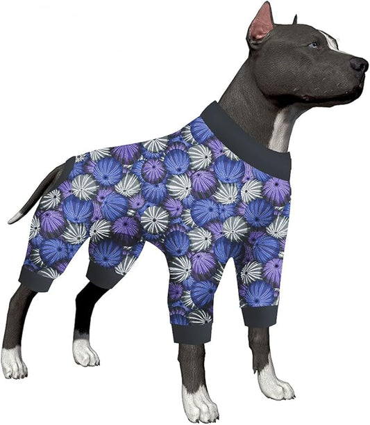 LovinPet Large Dog Onesie for Male, Anti Licking, Anxiety Calming Dog Clothes, Lightweight Stretchy Fabric, Sea Urchins Grey Print, Pitbull Party Clothes, Pajamas for Pitbulls, Onesies for Dogs, 2XL
