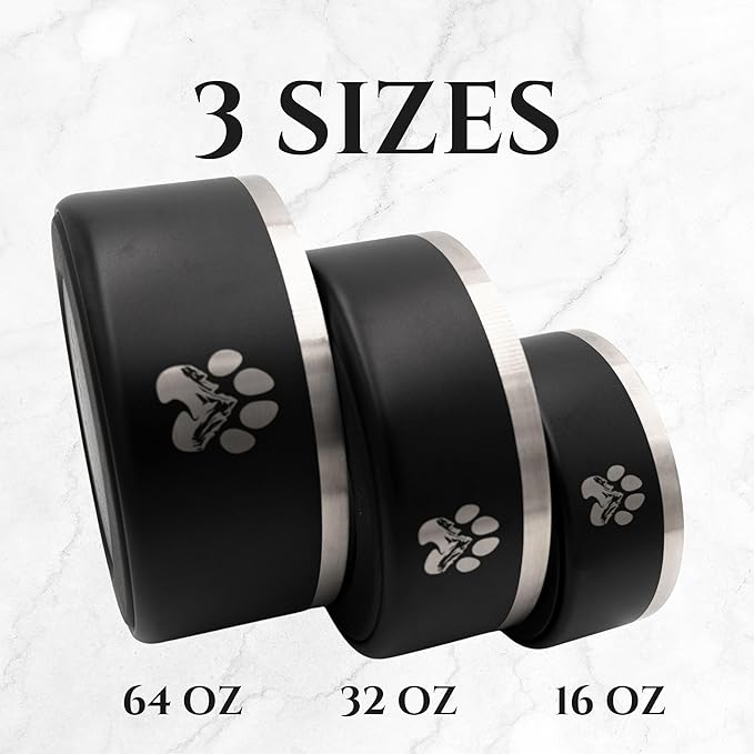 Stainless Steel Dog Bowl for Small-Large Dogs | Double Wall Insulated, Non-Slip Base Heavy Duty Water and Food Bowls for Dogs & Cats | Pet Safe BPA Free & Dishwasher Safe | 16 Oz - Black