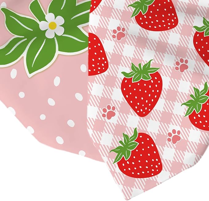 Strawberry Dog Bandanas 2 Pcs, Puppy Gifts, Pet Scarf for Dog Girl, Getting Merried Triangle Puppy Scarf Kerchief Bandana, Small Medium Pet Dogs On Engagement Party Decorations for Dogs Lovers