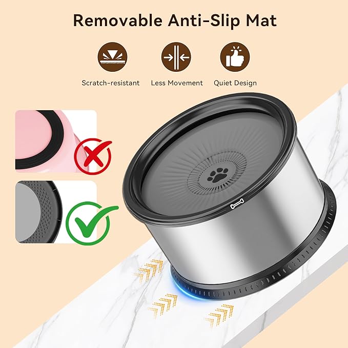 2PCS 3.5L No Spill Dog Water Bowl 118oz Stainless Steel Slow Water Bowl for Small Medium Large Dogs Splash Proof Pet Bowl with Anti-Slip Mat for Sloppy Messy Drinkers