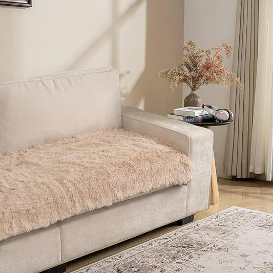 Dogs/Cats Bed Mats, Dog Pad Washable Removable Couch Cover with Anti-Slip Back, Plush Long Fur Mat, Perfect for Small, Medium and Large Dogs.(Beige, 30"x70")