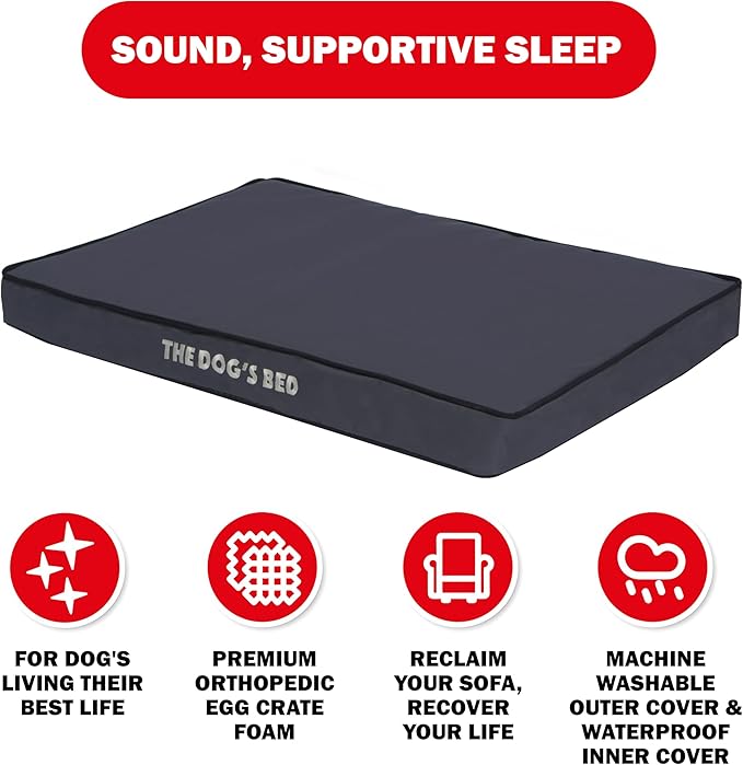 The Dog’s Bed Orthopedic Dog Bed, Large Grey with Black Trim, Waterproof, Supportive Dog Bed with Washable Replaceable Covers