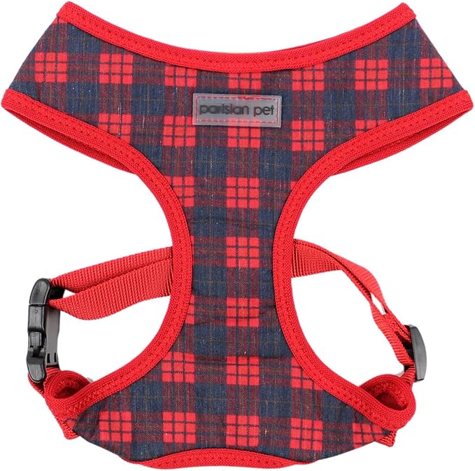 Parisian Pet Adjustable Plaid Red Dog Vest - Medium-Sized Dog Harness - 100% Mesh Fabric, No Pull, Cooling for Walking, Running, Hiking