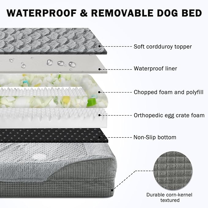 INVENHO Orthopedic Large Dog Bed, Egg-Crate Memory Foam Dog Couch with Washable Removable Cover, Waterproof Lining and Nonskid Bottom