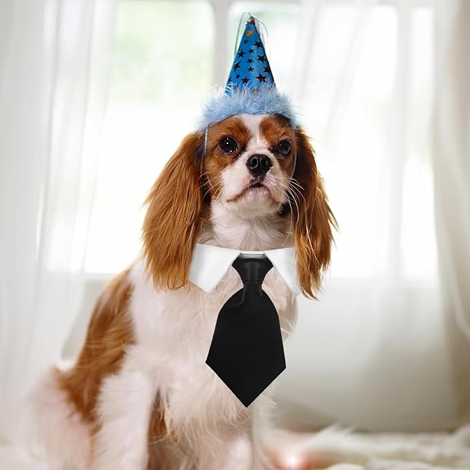 2 Pack Dog Cat Tuxedo Collar Cute Tux Puppies Dog Bowtie Cat Bow Tie Tux Collar Adjustable Formal Pet Cats Necktie for Dogs Cats Birthday Wedding Costumes