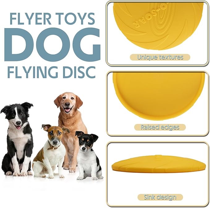 Indestructible Flying Disc, Interactive Flyer Toy for Small Medium Large Dogs, Soft Lightweight Catch and Fetch Toy, Floats in Water & Safe on Teeth, 9.05 Inch (Yellow, 1Pcs)