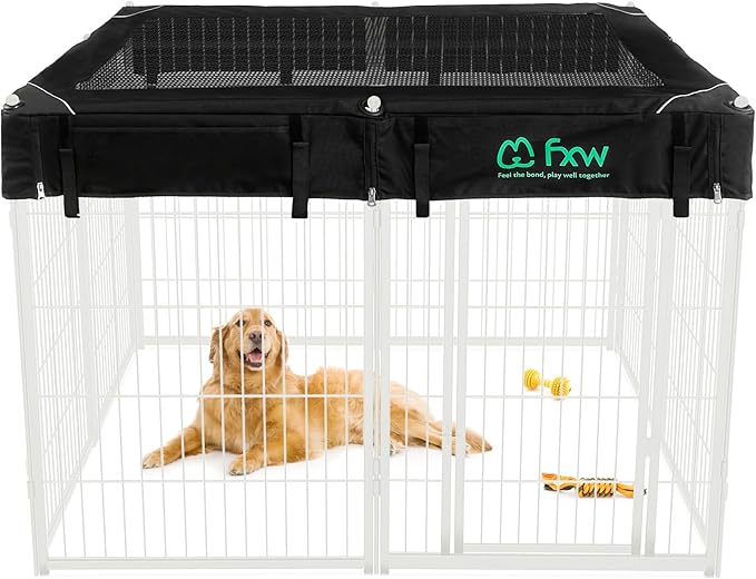 FXW Homeplus Unleashed Indoor Dog Playpen - Stress-Free and Safe Play, Heavy Duty 40 Inch 8 Panels with Playpen Cover for Medium and Large Dogs, White│Patented