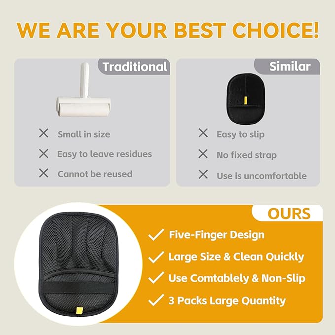 Pet Hair Removal Glove,Pet Hair Remover for Cat & Dog,New Upgraded Electrostatic Gloves Pet Hair,Reusable Electro Static Pet Hair Remover Electrostatic Gloves (2PC Blue+Orange)