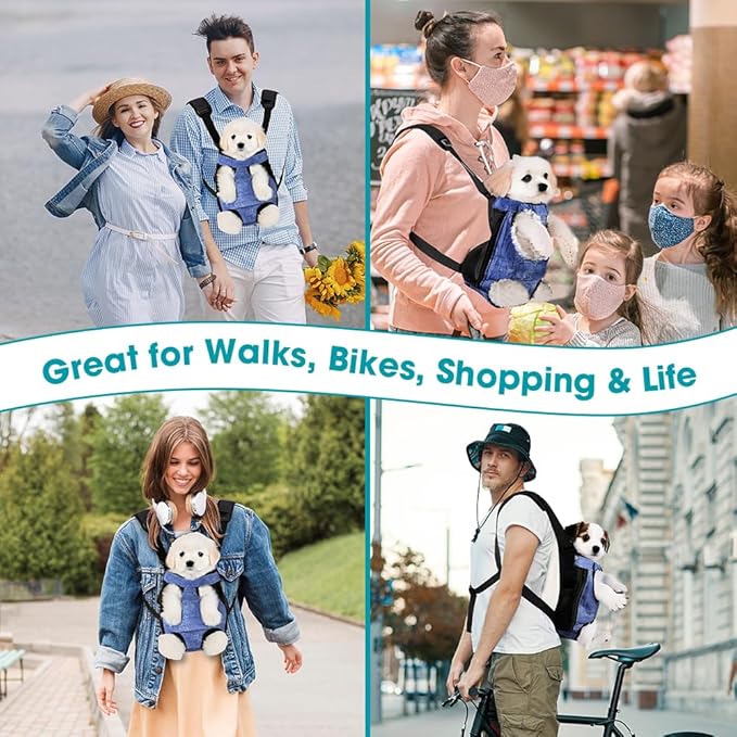 Dog Backpack Carrier, Front Pocket for Essentials, Pet Sling Front Backpacks for Small Medium Dogs 7-11 Lbs, Legs Out, Adjustable Wearable Puppy Chest Travel Bag, Easy-Fit for Hiking/Walking/Camping