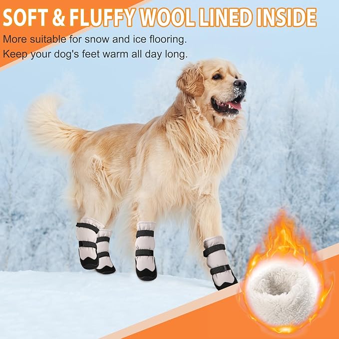 Winter Dog Snow Boots with Warm Wool Lining, Dog Shoes for Large Small Medium Dogs, Dog Booties and Paw Protectors, Anti-Slip Dog Shoes with Reflective for Snow, Hardwood Floors, Hiking (Size 8)