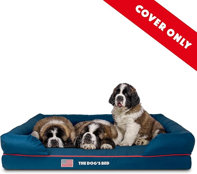 The Dog's Bed Replacement Outer Cover ONLY (Outer Cover ONLY - NO Bed, NO Waterproof Inner) for The Dog's Bed, Washable Oxford Fabric, XXL (Blue with Red Piping USA Embroidery Flag)