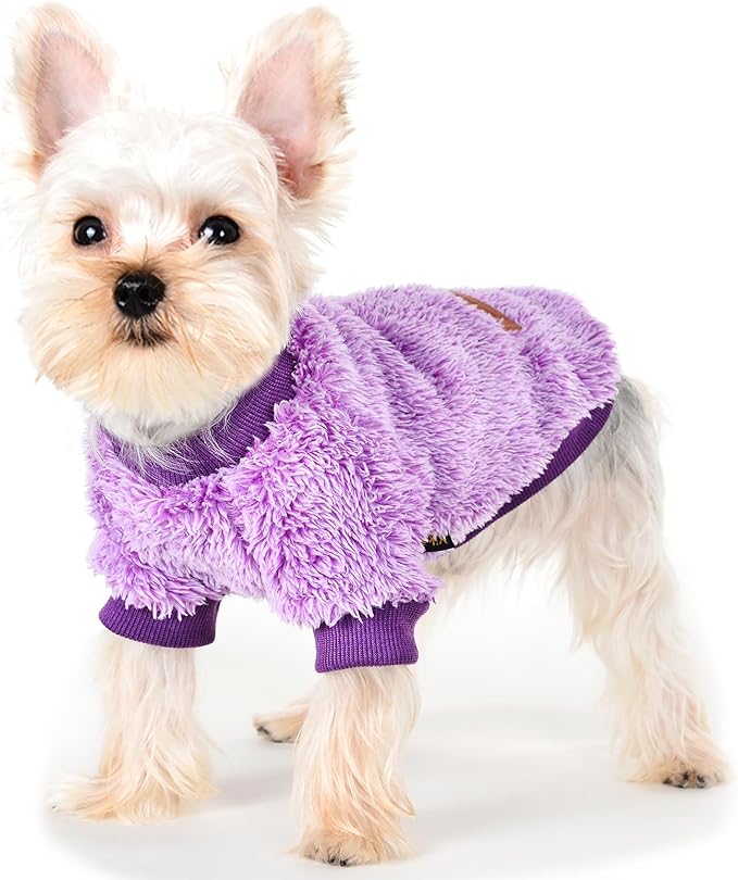 Dog Sweaters for Small Dogs Girl Male Dog, Sweater, Soft Fleece Pet Winter Clothes Boy Girl, Fuzzy Sweatshirts Flannel Jacket Puppy Coat(S,Purple)