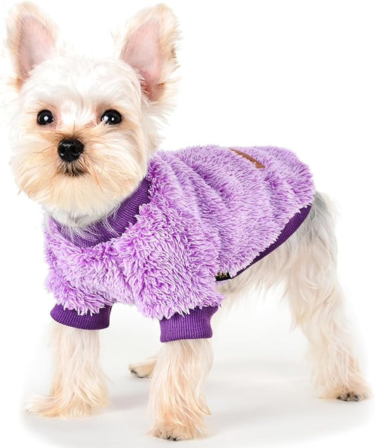 Fleece Dog Sweater Soft Fuzzy Warm Clothes for Small Dogs Girl Boy Soft Winter Coat Flannel Pu(Purple)