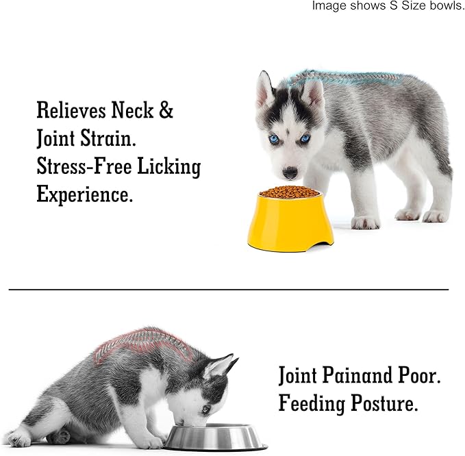 Dog Bowls,Cone Friendly Non-Slip Single Dog Bowl with Stainless Steel Inner, Raised Bowls for Small Dogs Spaniel Dogs Long Ear, High Capacity, M/2 Cup Yellow