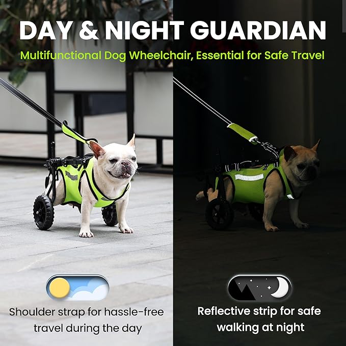 Dog Wheelchair for Back Legs - Lightweight Mobility Cart for Medium Breed Dogs with Disabled, Injured, or Arthritic Hind Legs - Includes High-Visibility Vest, Leash & Sling Lift (L)