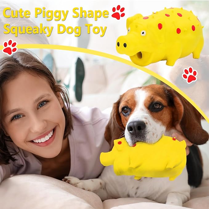 Squeaky Pig Dog Toy That Oinks, Latex Pig 7.3 in Grunting Dog Toys, Durable Dog Chewing Toys for Small Medium Large Dogs(Yellow, 1 Pcs)