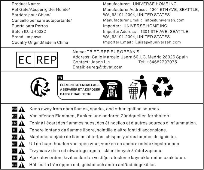 unipaws 24”H Free Standing Pet Gate for Dog Cat, Wooden Gates for Doorway, Stairs, Step Over Foldable Pet Fence for The House, Expandable Dog Barrier, Indoor Use, White
