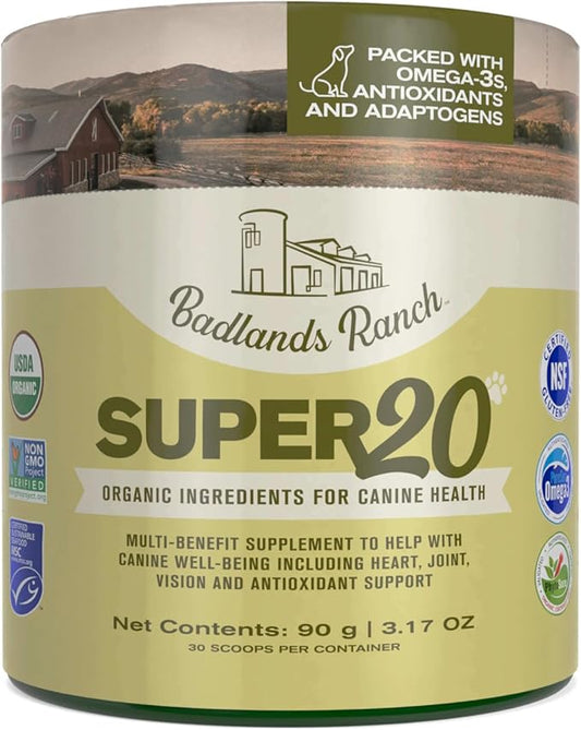 Super20 Canine Supplement Organic Ingredients Multi-Benefit Supplement, Ashwagandha, Help w/Canine Well-Being, Heart, Joint, Vision, Antioxidant Support by Katherine Heigl (30 scoops)