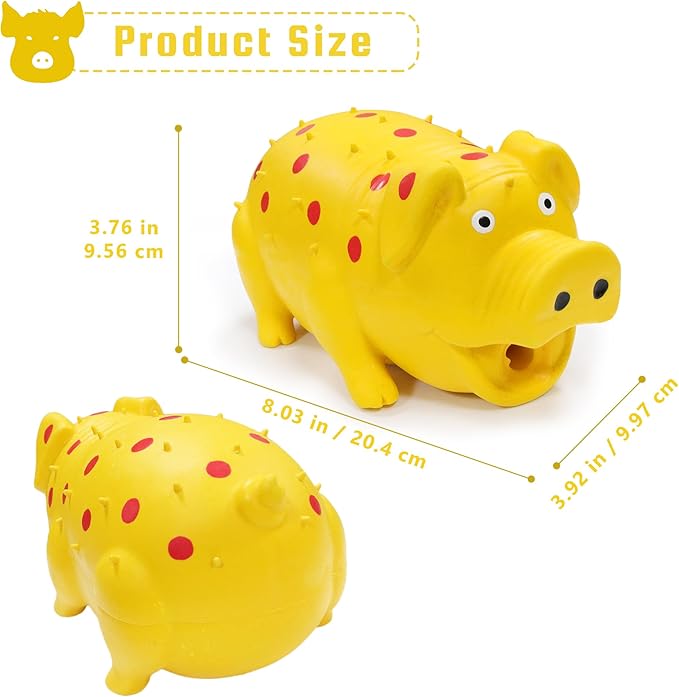 Squeaky Pig Dog Toy That Oinks, Latex Pig 8 Inch Grunting Dog Toys, Durable Dog Chewing Toys for Small Medium Large Dogs(1 Pack, Yellow)