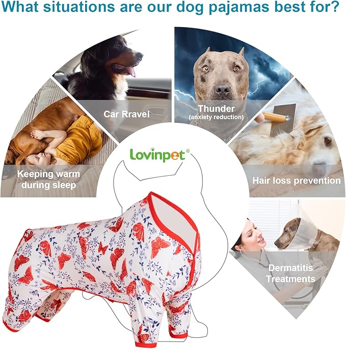 LovinPet Large Dog Bodysuit for Shedding, Pet Anxiety Relief Pajamas, Uv Protection Dog Shirt, Comfy Stretchy Fabric, Pajamas for Pitbulls, Pitbull Clothes for All Seasons,Medium