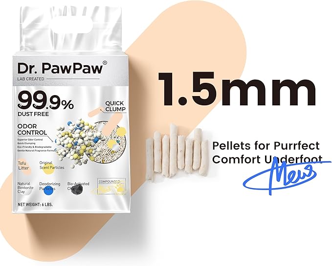 Tofu Cat Litter, Dr. PawPaw Clumping Cat Litter, Natural Tofu Scent 18 lb, Dust-Free Keep Kitty Tidy, Superior Odor Control Keep Step Fresh