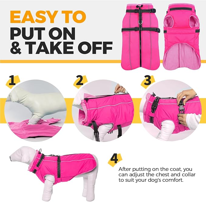 Lelepet Dog Winter Coat Waterproof Dog Jacket with Harness Built in Windproof Reflective Pet Coats for Small Medium Large Dogs, Thermal Fleece Lined Coats for Cold Weather Walking Hiking, Shih Tzu, S