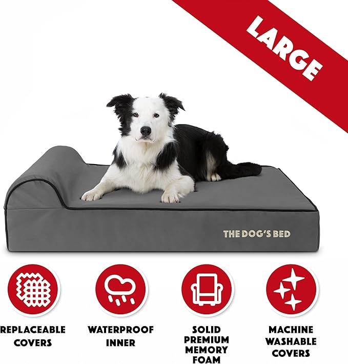 The Dog’s Bed Orthopedic Headrest Dog Bed Large Grey/Black, Memory Foam, Pain Relief: Arthritis, Hip & Elbow Dysplasia, Post Surgery, Lameness, Waterproof Washable Cover