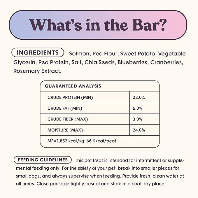 Dog Treats Jerky Snack Bars, Variety 3-5 oz Bags, Training Treats, Natural Superfood Grain Free, Real Salmon, Chicken, Beef, Superfoods, Corn & Soy Free