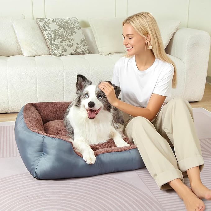 Large Dog Bed, Rectangle Calming Dog Bed for Large Dogs, Comfort and Softness Pet Sofa Bed with Nonskid Bottom, Machine Washable, Grey