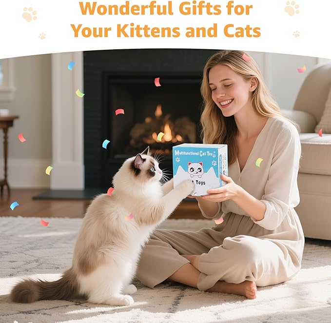 Interactive Cat Toys Rechargeable: Moving Concealed Feathers with Chime - Hide and Seek Toys,Touch Cat Kitten Toy Exercise Toys for Indoor Bored Adult Cats,White