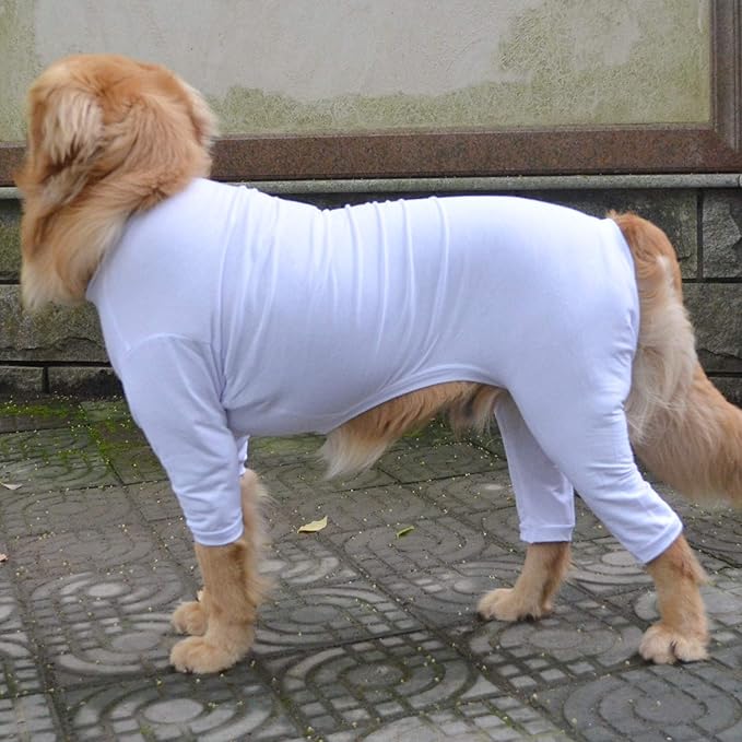 Lovelonglong Four Feet Dog Lightweight Pajamas, Pure Cotton Dog Jumpsuits 4 Legs Dog Onesies T-Shirt Stylish PJS Puppy Costume for Large Medium Small Dogs White M