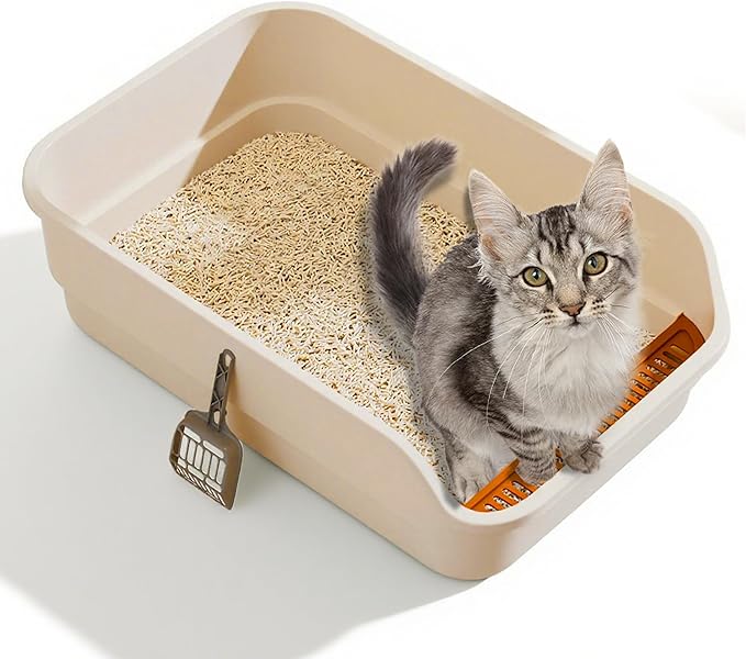 Gefryco Extra Large Cat Litter Box with High Sides, Side Entry Kitty Litter Boxes for Indoor Cats, Anti Splashing (White)