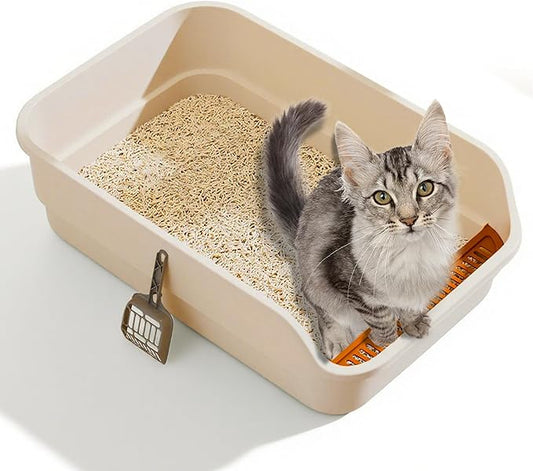 Gefryco Extra Large Cat Litter Box with High Sides, Side Entry Kitty Litter Boxes for Indoor Cats, Anti Splashing (White)