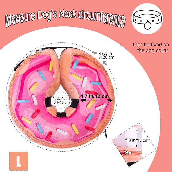 Inflatable Dog Cone Collar with Enhanced Anti-Licking, Soft Neck Donut for Dogs Cats, Recovery Pet Cone Collar After Surgery for Large Medium Small Dogs (Donut Pink2, Large)