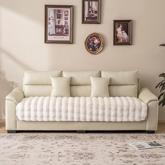 Dogs/Cats Bed Mats, Dog Pad Washable Removable Couch Cover with Anti-Slip Back, Plush Long Fur Mat, Perfect for Small, Medium and Large Dogs.(White-Bubble, 30"x70")