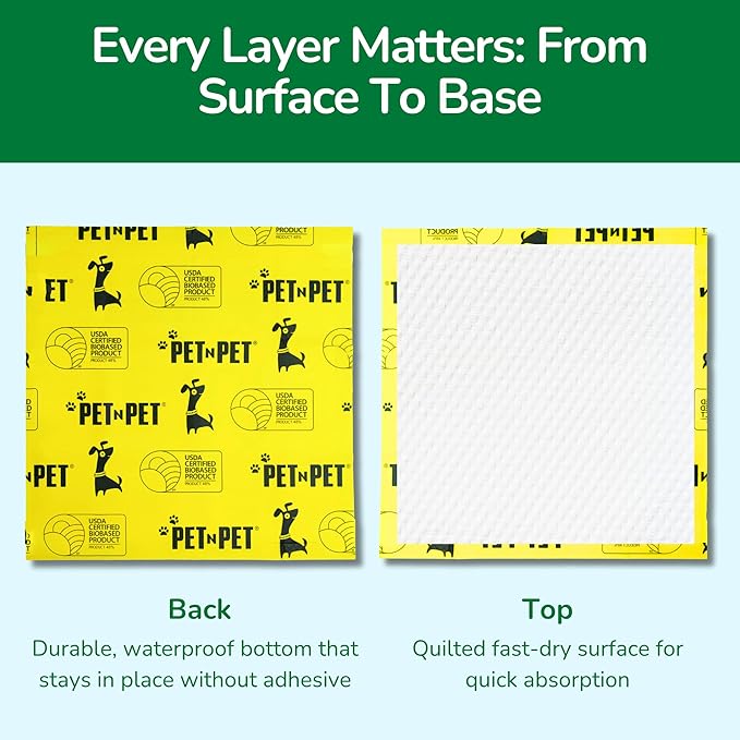 Pet N Pet 50 Counts Pee Pads for Dogs, 48% USDA Certified Plant Based Puppy Pee Pads, Unscented Dog Pad, Leak-Proof Training Pad for Dogs