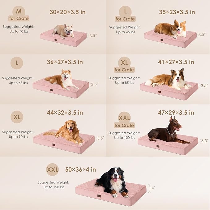 EHEYCIGA Orthopedic Medium Dog Beds for Small Dogs with Removable Washable Cover for Crate, Pink, 30x20