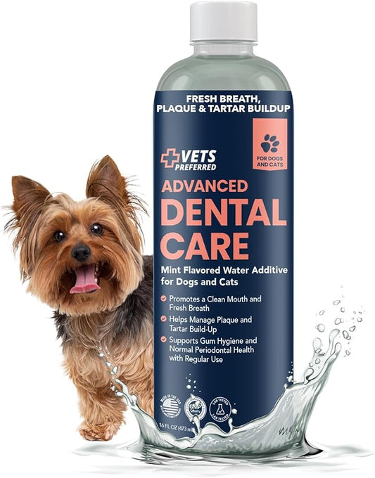 Vets Preferred Oral Care Water Additive for Dogs - Healthy Mouth Dog Breath Freshener Mouthwash - Fights Bad Breath, Removes Plaque and Tartar - Prevents Gum Disease - Mild Mint Flavor