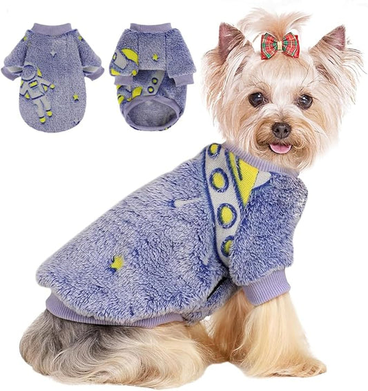 Dog Sweater Glow in The Dark Girl Pink Small Fleece Clothes Winter Soft Thickening Warm Puppy for Dogs Boy Teacup Yorkie Chihuahua (XS,Blue)