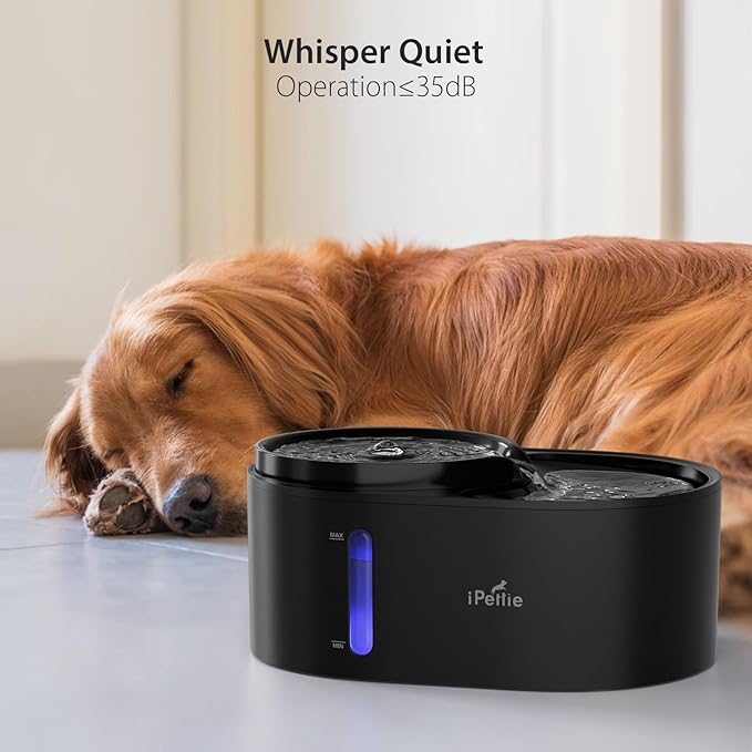iPettie Waterfall Dog Water Fountain, Hygienic 5-Stage Filtered Water, 2 Heights to Drink from, Water Shortage Alert, Night Light with ON/Off Switch, Cat Water Fountain 203 OZ (1.6 GAL) 6 L