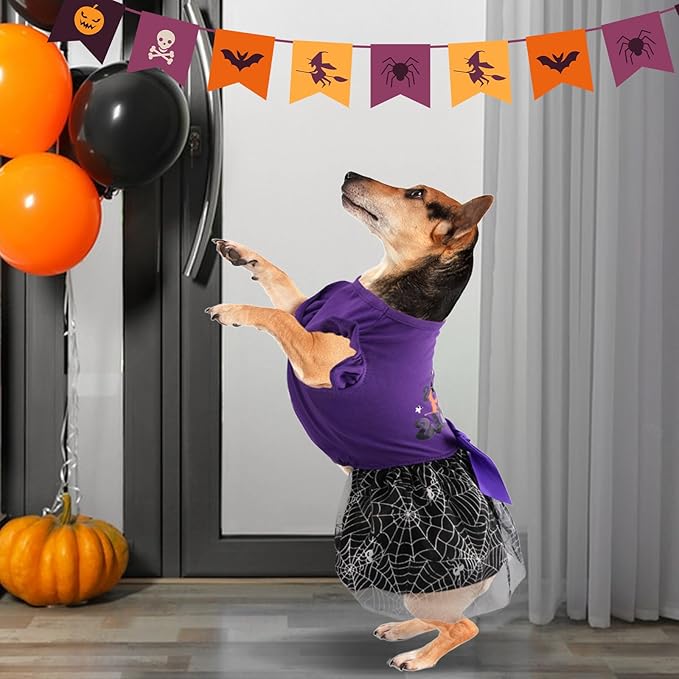Dog Halloween Costumes Dog Ruffle Dress Pet Halloween Costumes Cute Puppy Dress with Bowknot Tulle for Small Medium Large Dogs Pumpkin Witch Bat Girl Dog Cat Pet Clothes Apparel