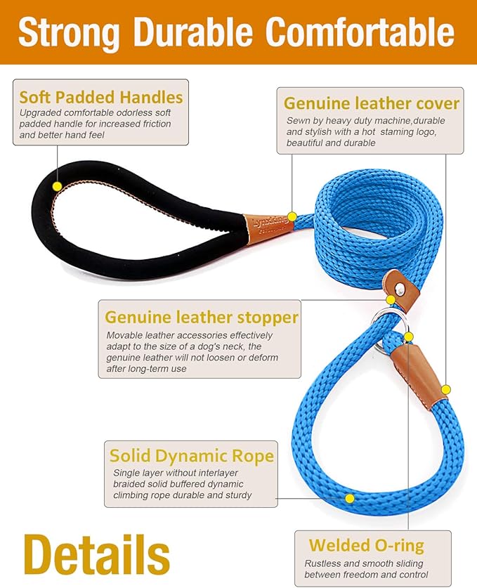 lynxking 5 FT Dog Leash Slip Lead 2 Pack Strong Heavy Duty Braided Dog Training Leash No Pull Training Lead Leashes for Medium Large and Small Dogs