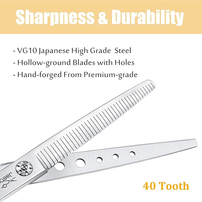 JASON 7" Dog Grooming Scissors, Combines Cutting, Thinning, Blending and Texturizing Features, Reversible Pet Trimming Shears, JP 440C (40-teeth, Silver)